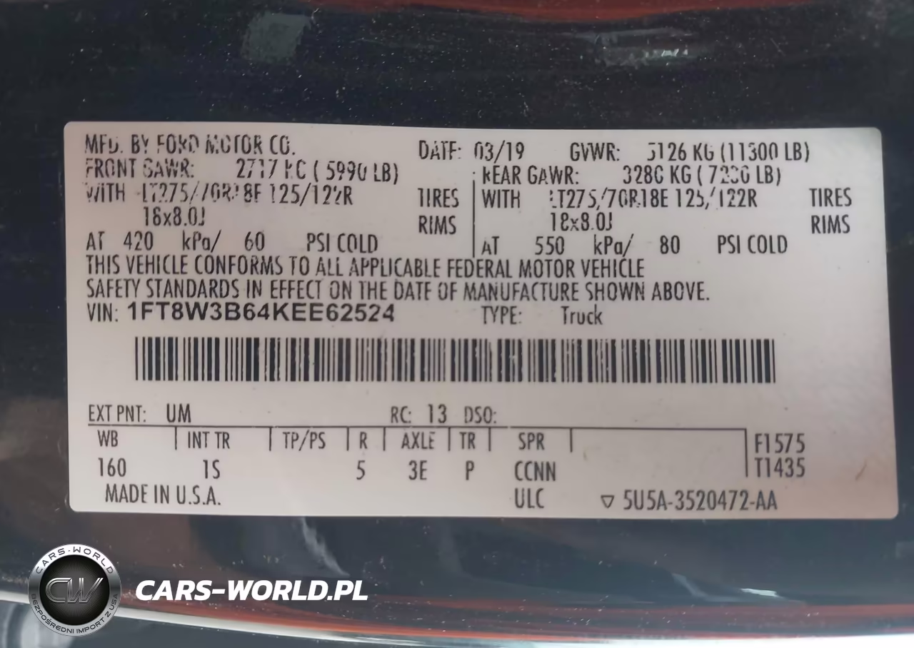 2019 Ford F-350 Xl VIN:1FT8W3B64KEE62524 - 9