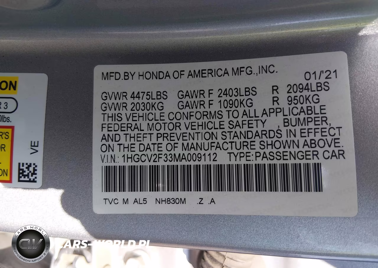2021 Honda Accord Sport 2.0T VIN:1HGCV2F33MA009112 - 9