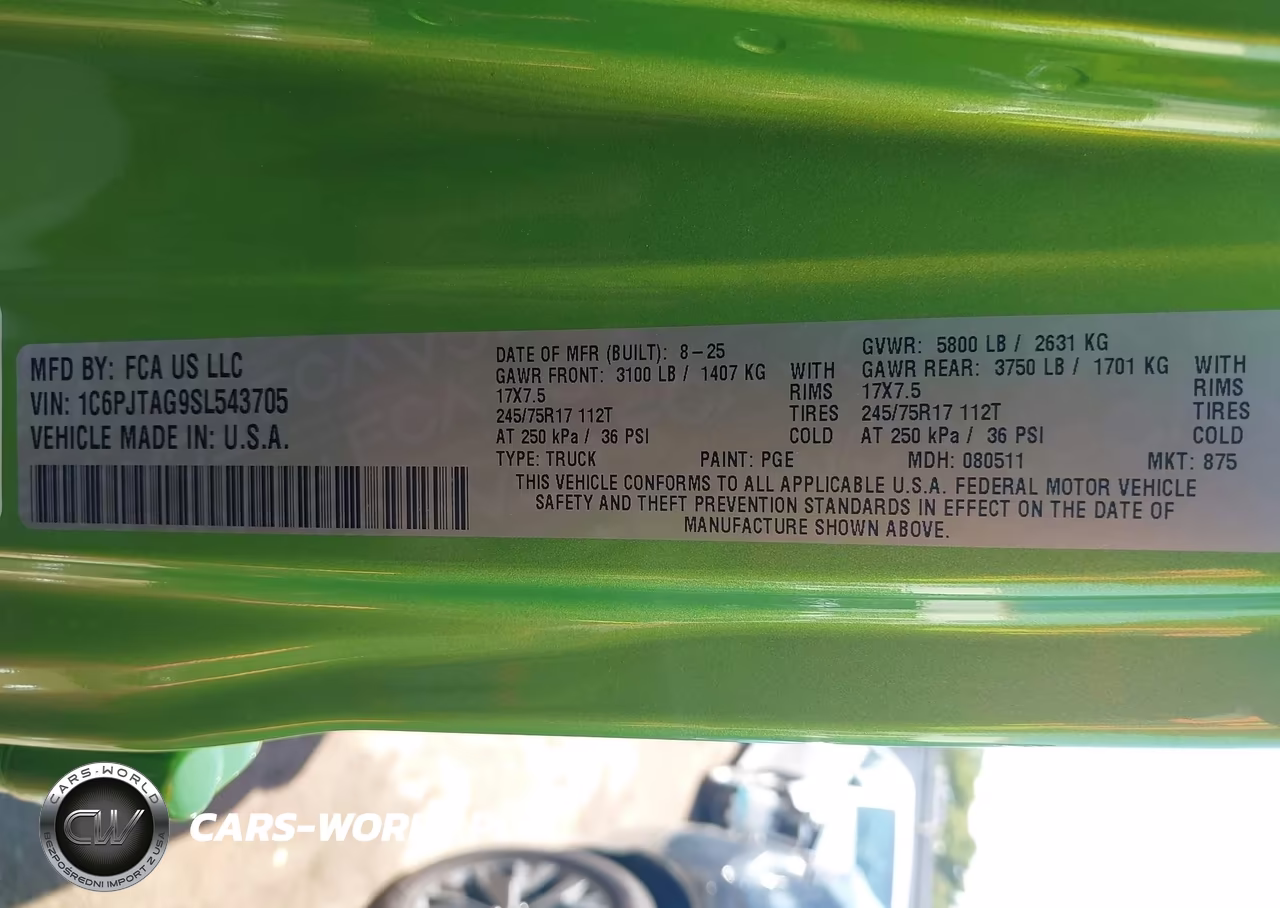 2025 Jeep Gladiator Sport VIN:1C6PJTAG9SL543705 - 9