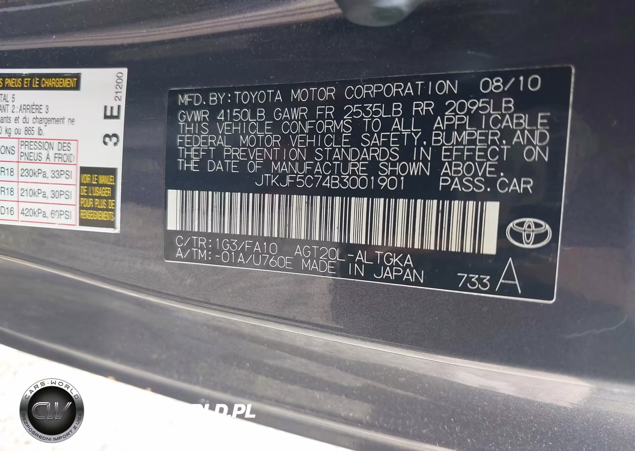 2011 Scion Tc VIN:JTKJF5C74B3001901 - 9
