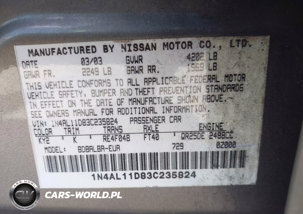 2003 Nissan Altima 2.5 S VIN:1N4AL11D83C235824 - 9