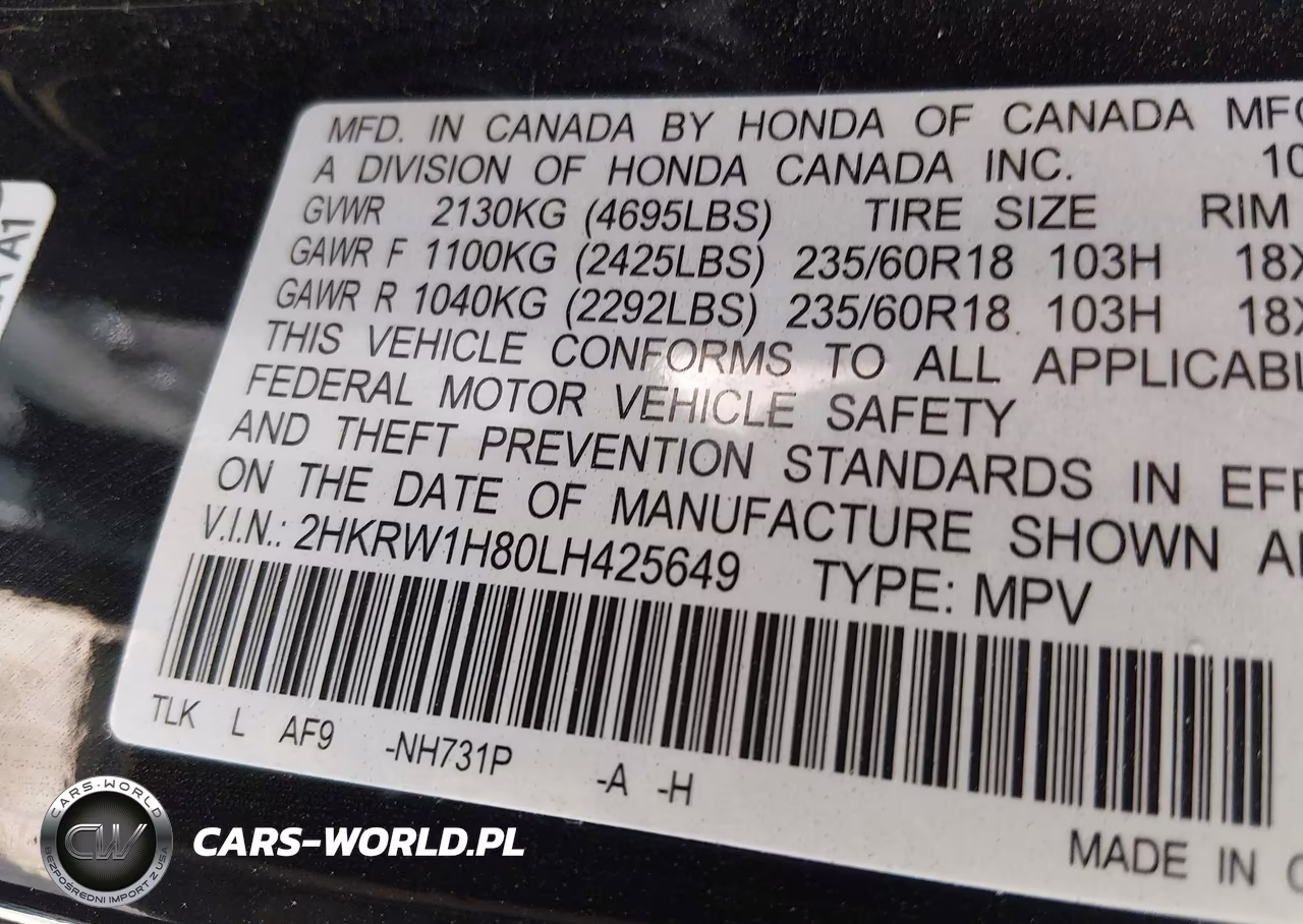 2020 Honda Cr-V 2Wd Ex-L VIN:2HKRW1H80LH425649 - 9