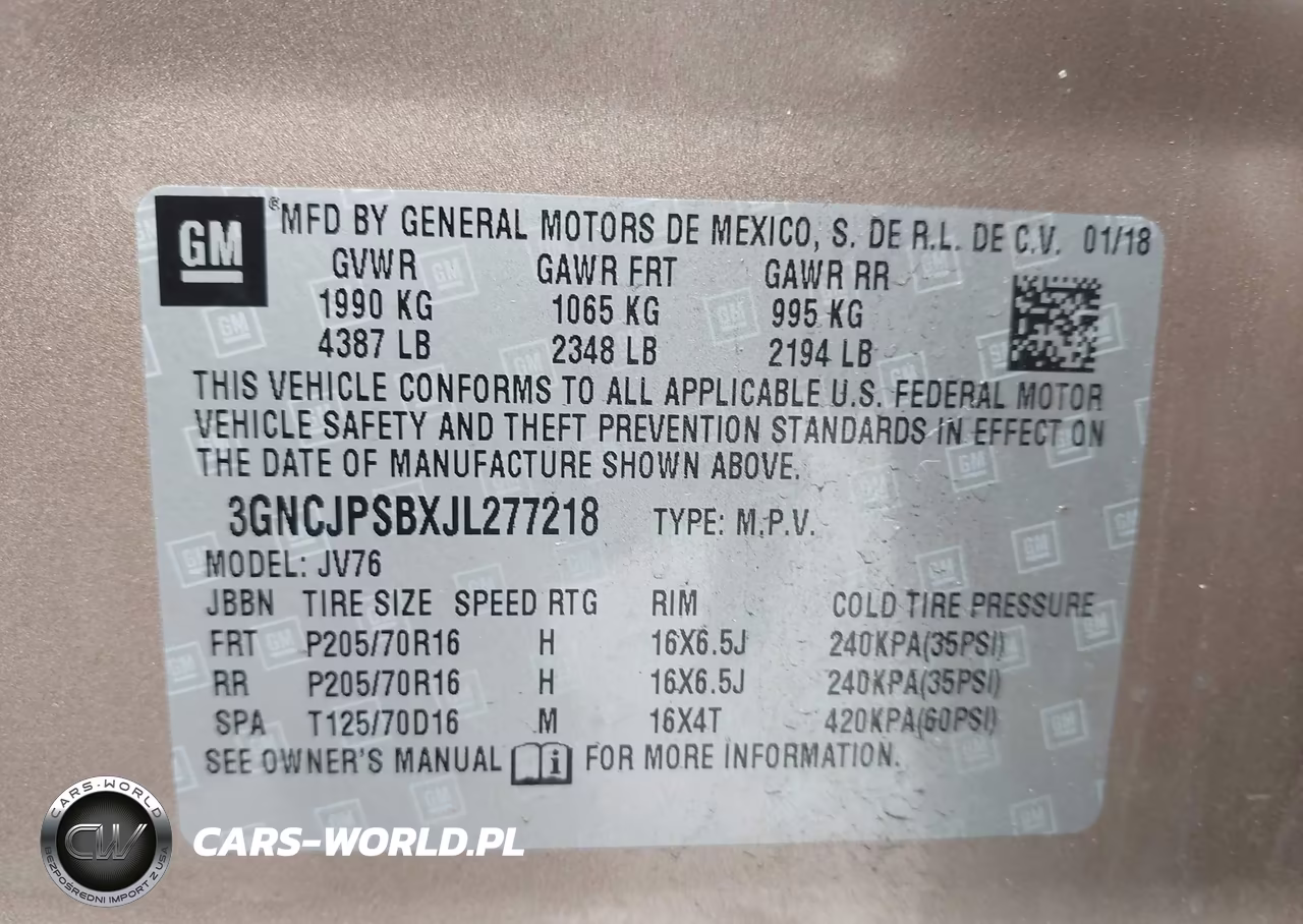 2018 Chevrolet Trax Lt VIN:3GNCJPSBXJL277218 - 9