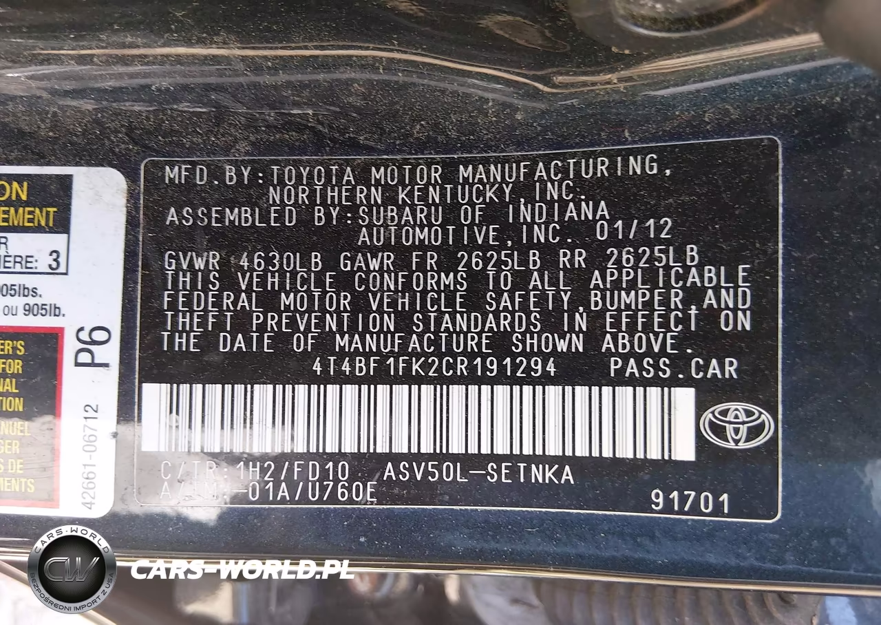 2012 Toyota Camry Le VIN:4T4BF1FK2CR191294 - 9