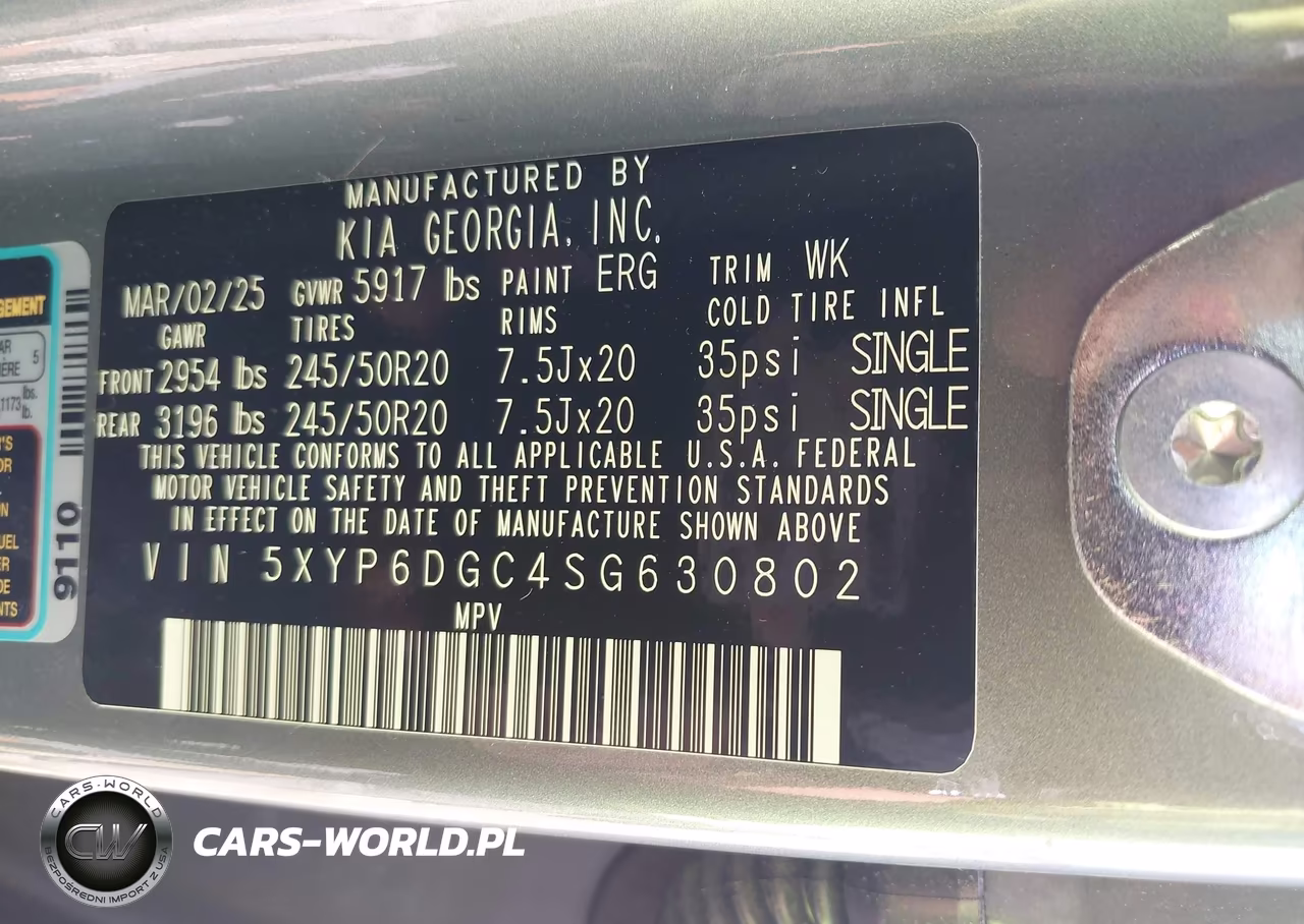 2025 Kia Telluride S VIN:5XYP6DGC4SG630802 - 9