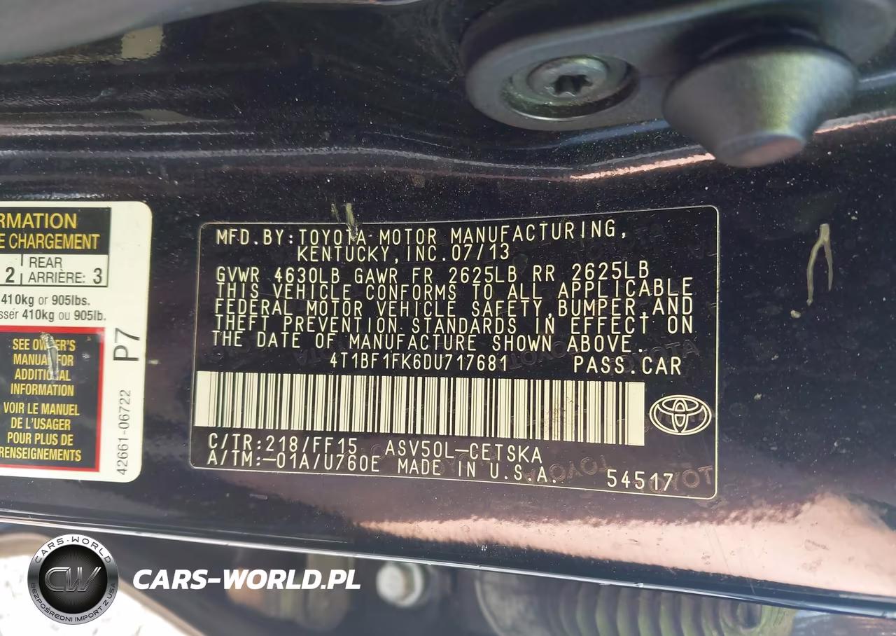 2013 Toyota Camry Se VIN:4T1BF1FK6DU717681 - 9