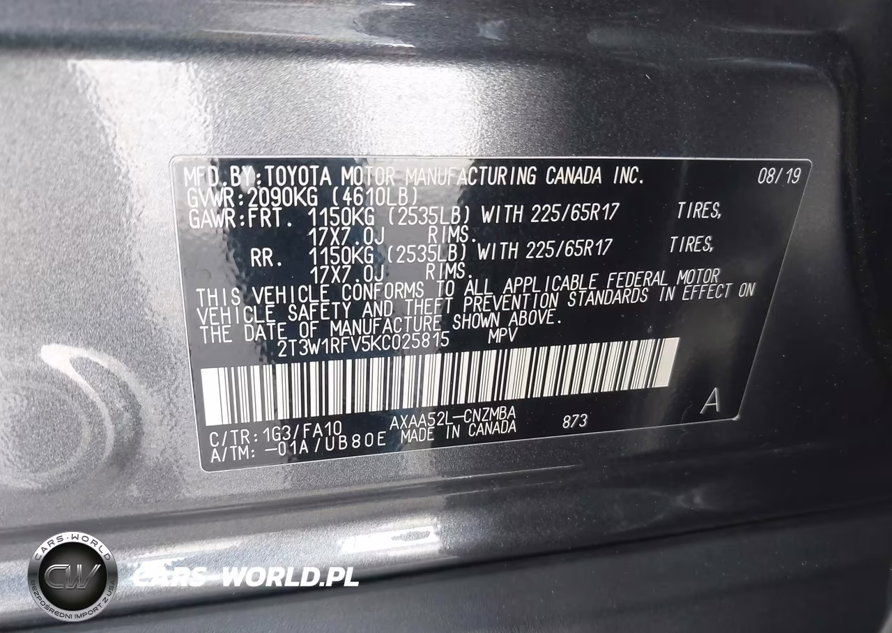 2019 Toyota Rav4 Xle VIN:2T3W1RFV5KC025815 - 9