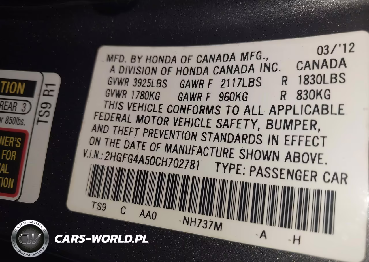 2012 Honda Civic Si VIN:2HGFG4A50CH702781 - 9