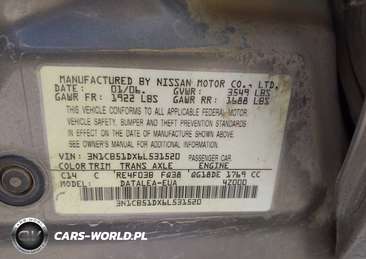 2006 Nissan Sentra 1.8S VIN:3N1CB51DX6L531520 - 9