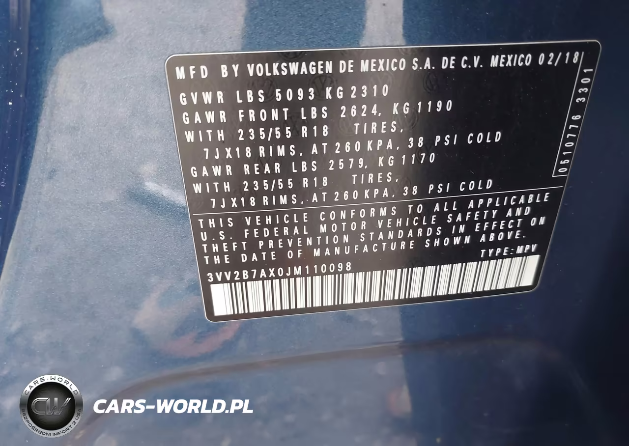 2018 Volkswagen Tiguan 2.0T Se-2.0T Sel VIN:3VV2B7AX0JM110098 - 9