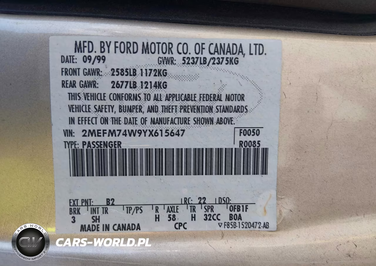 2000 Mercury Grand Marquis Gs VIN:2MEFM74W9YX615647 - 9