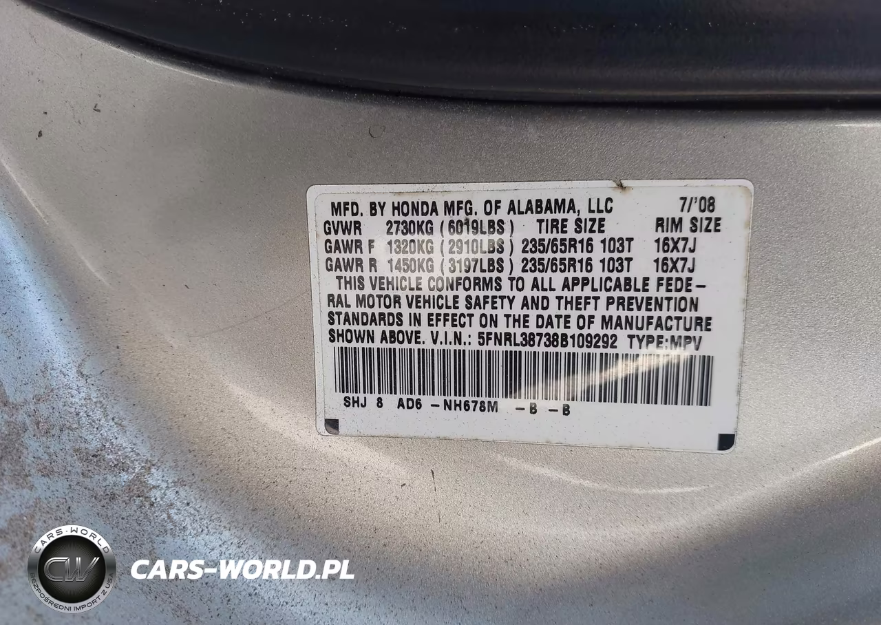2008 Honda Odyssey Ex-L VIN:5FNRL38738B109292 - 9