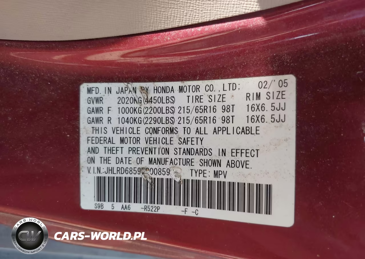 2005 Honda Cr-V Lx VIN:JHLRD68595C008590 - 9