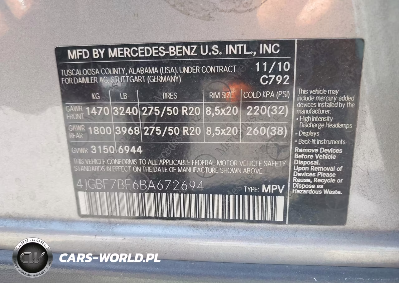 2011 Mercedes-Benz Gl 450 4Matic VIN:4JGBF7BE6BA672694 - 9