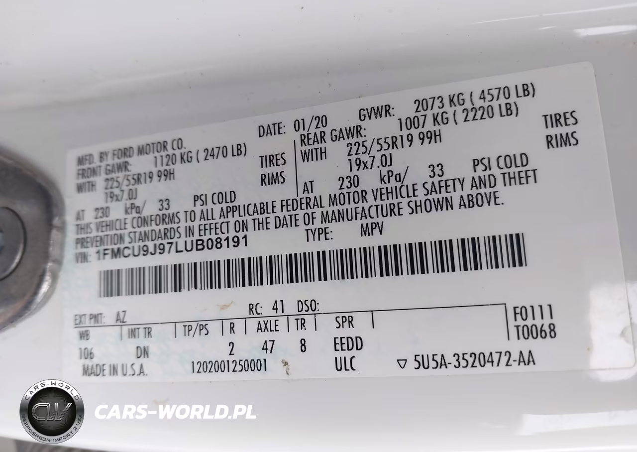2020 Ford Escape Titanium VIN:1FMCU9J97LUB08191 - 9