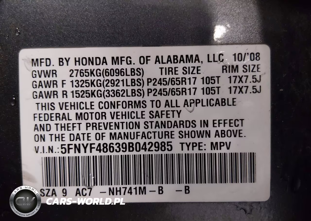 2009 Honda Pilot Ex-L VIN:5FNYF48639B042985 - 9