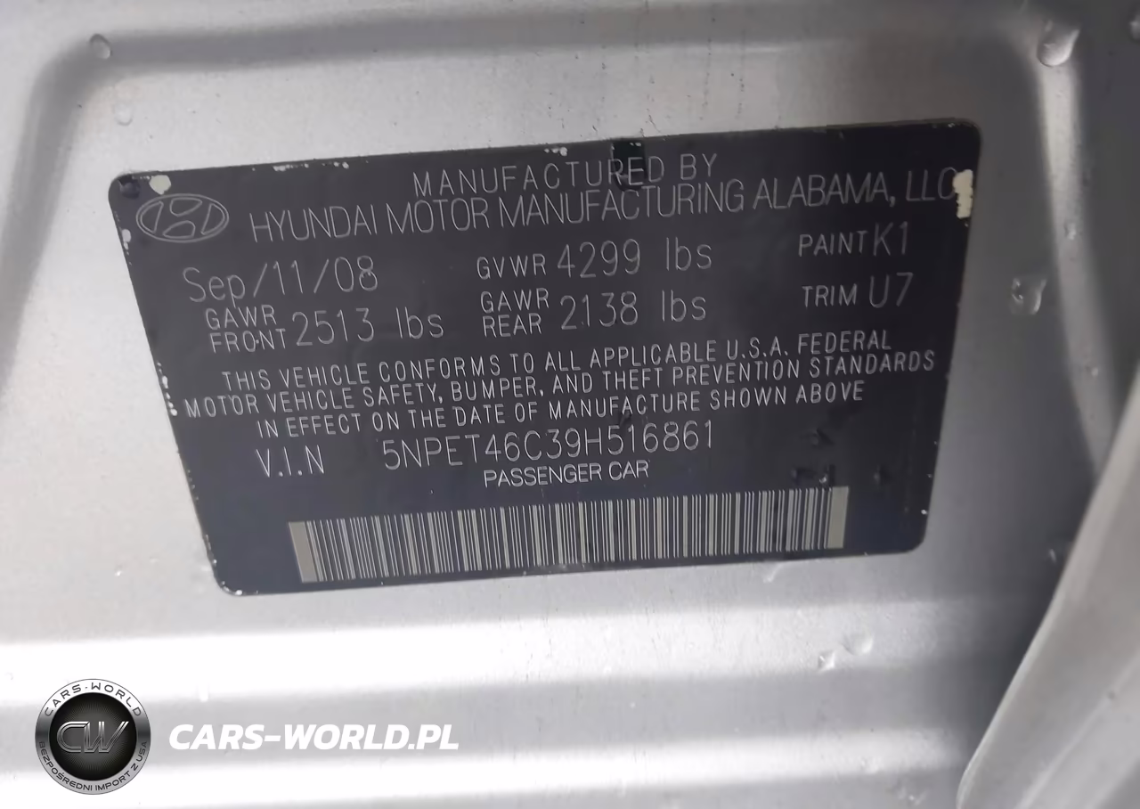 2009 Hyundai Sonata Gls VIN:5NPET46C39H516861 - 9