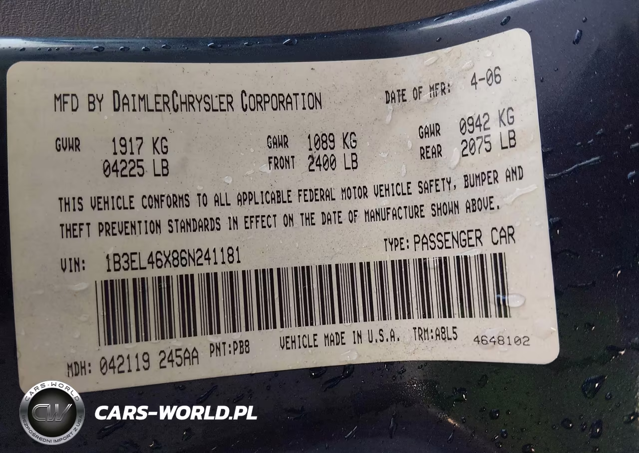 2006 Dodge Stratus Sxt VIN:1B3EL46X86N241181 - 9