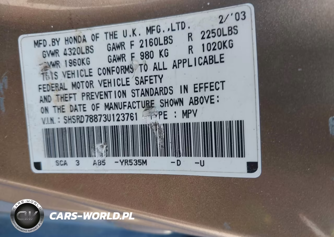 2003 Honda Cr-V Ex VIN:SHSRD78873U123761 - 9
