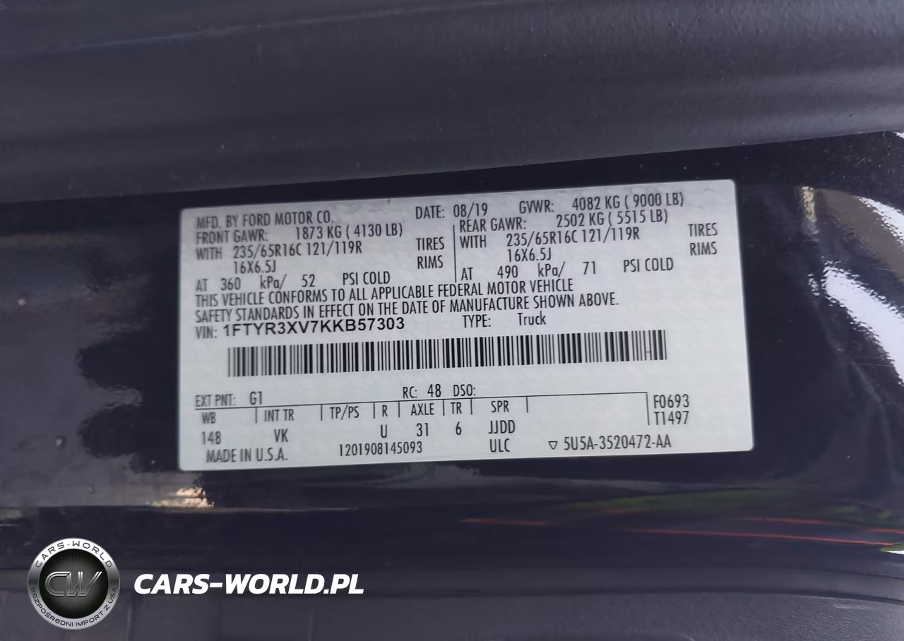 2019 Ford Transit-250 VIN:1FTYR3XV7KKB57303 - 9