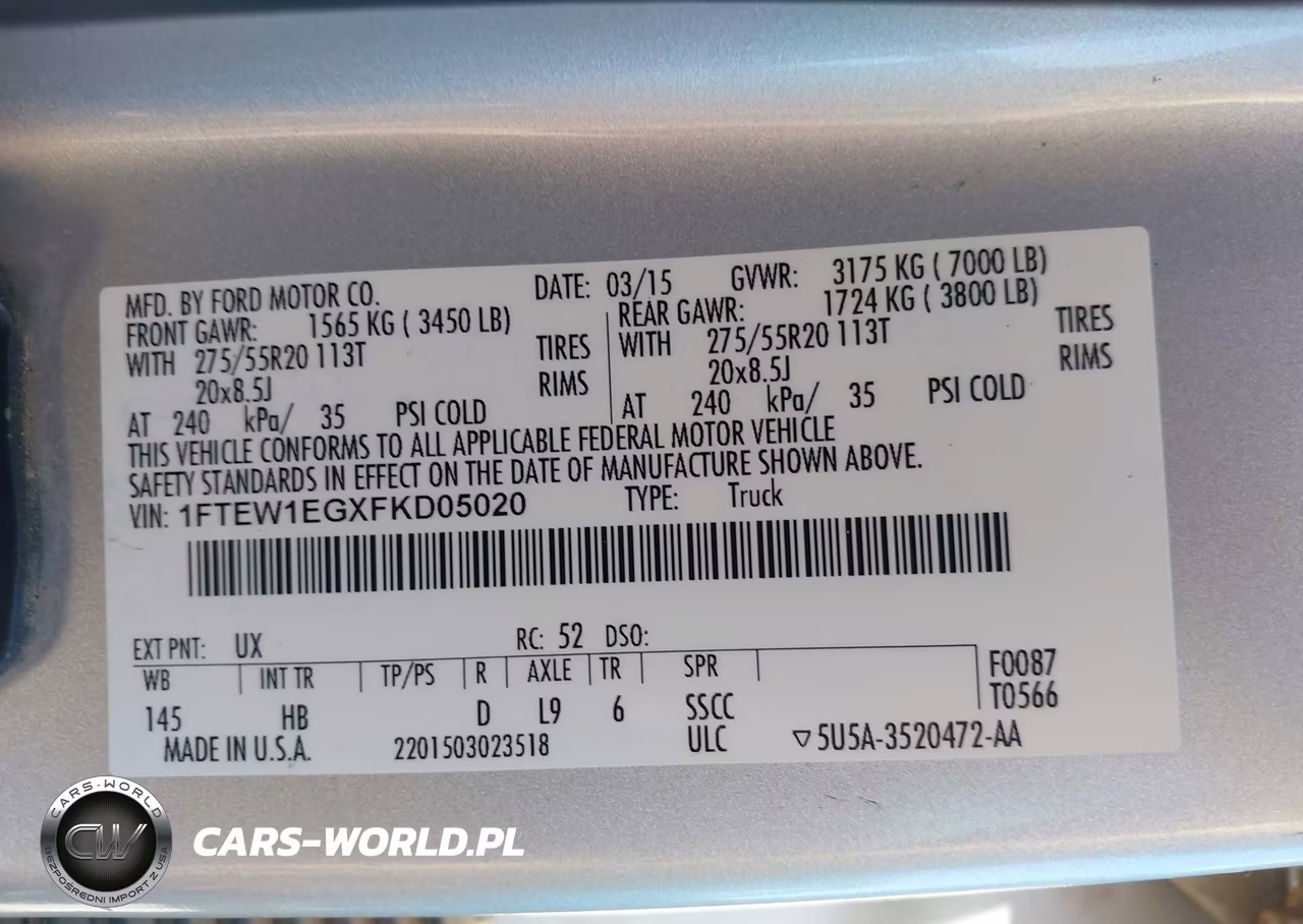 2015 Ford F-150 Lariat VIN:1FTEW1EGXFKD05020 - 9