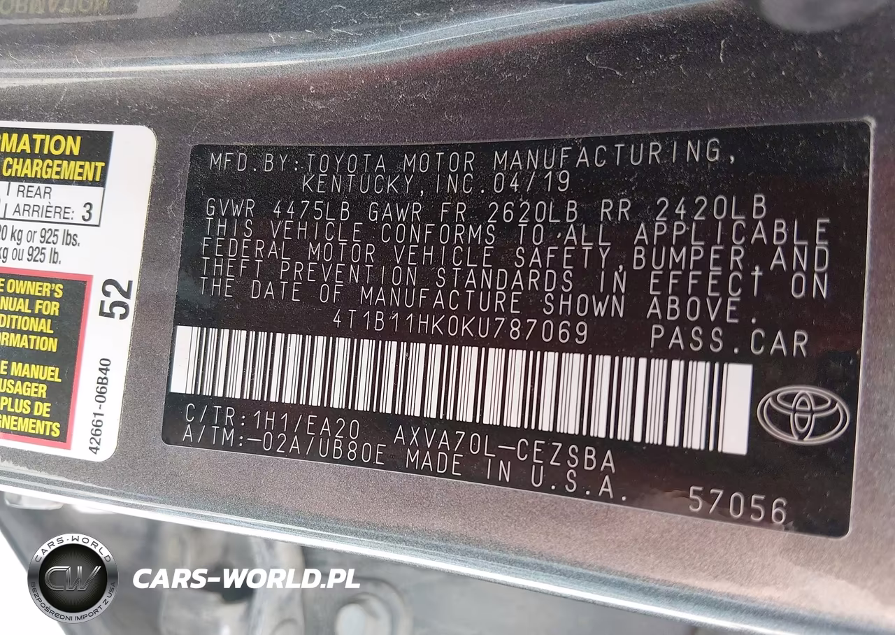 2019 Toyota Camry Se VIN:4T1B11HK0KU787069 - 9