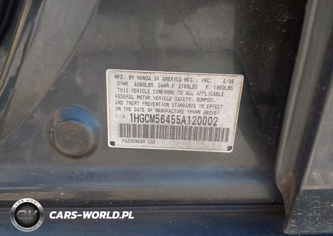 2005 Honda Accord 2.4 Lx VIN:1HGCM56455A120002 - 9