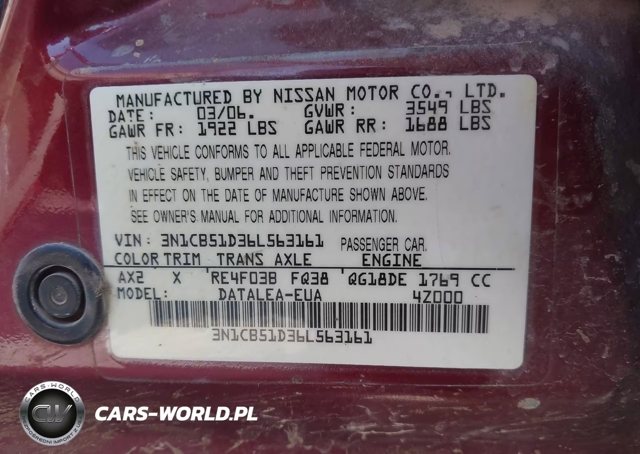 2006 Nissan Sentra 1.8S VIN:3N1CB51D36L563161 - 9