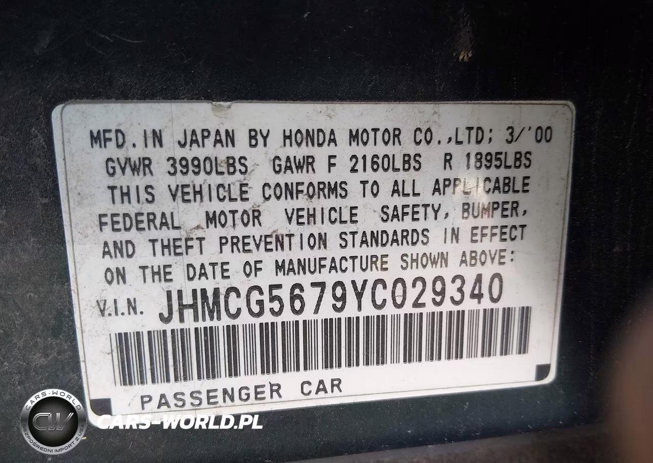 2000 Honda Accord 2.3 Se VIN:JHMCG5679YC029340 - 9
