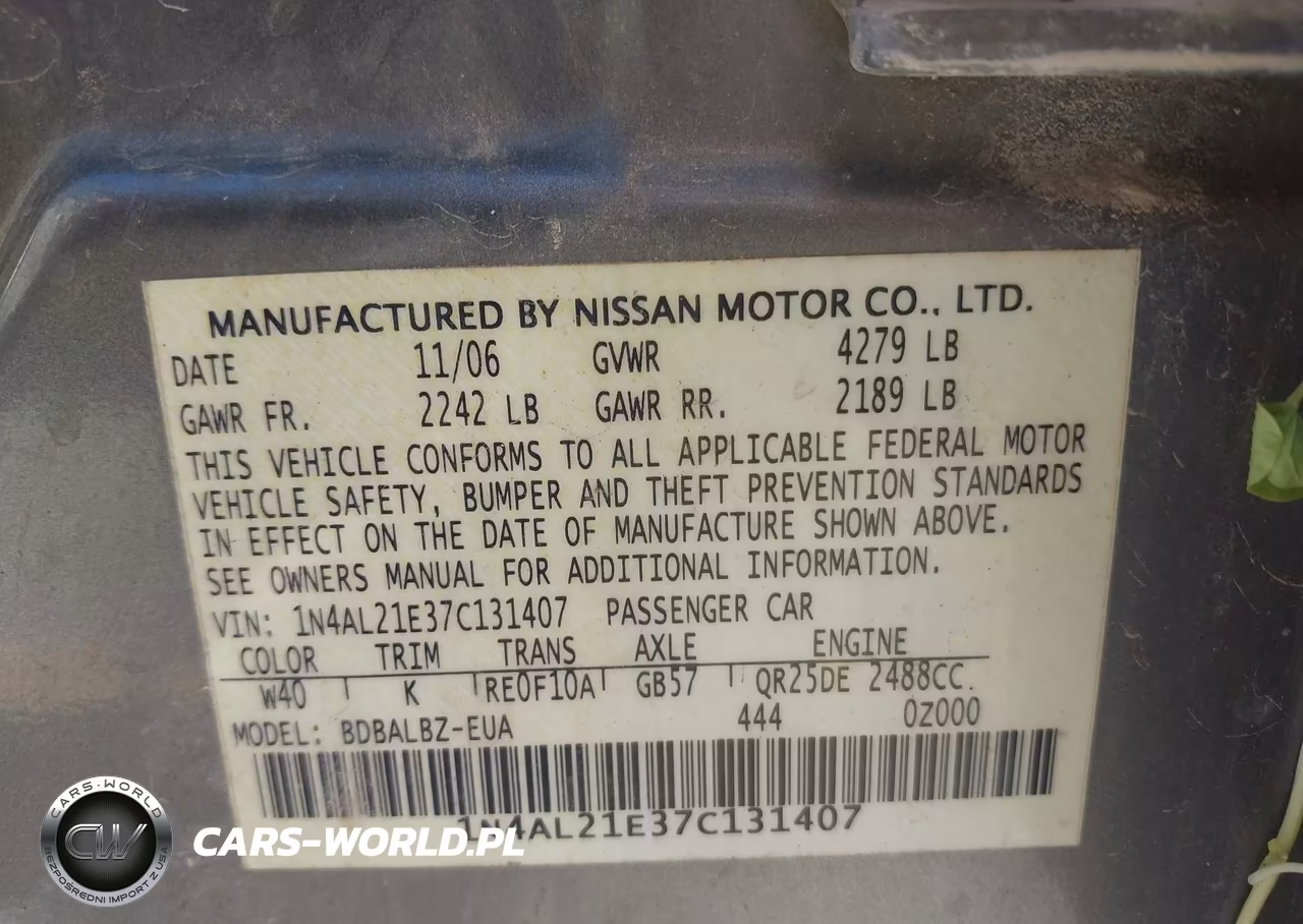 2007 Nissan Altima 2.5 S VIN:1N4AL21E37C131407 - 9