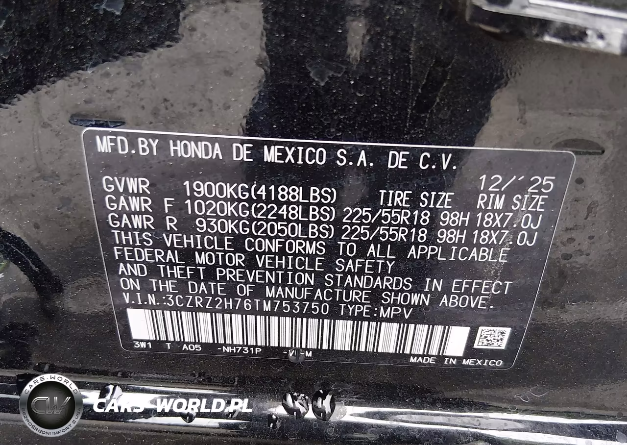 2026 Honda Hr-V Awd Ex-L VIN:3CZRZ2H76TM753750 - 9