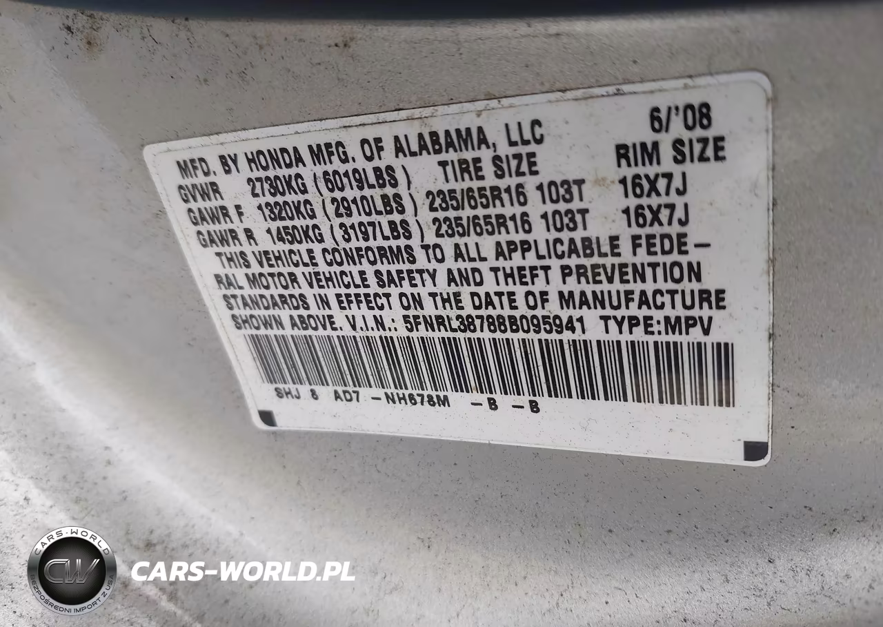 2008 Honda Odyssey Exl VIN:5FNRL38788B095941 - 9
