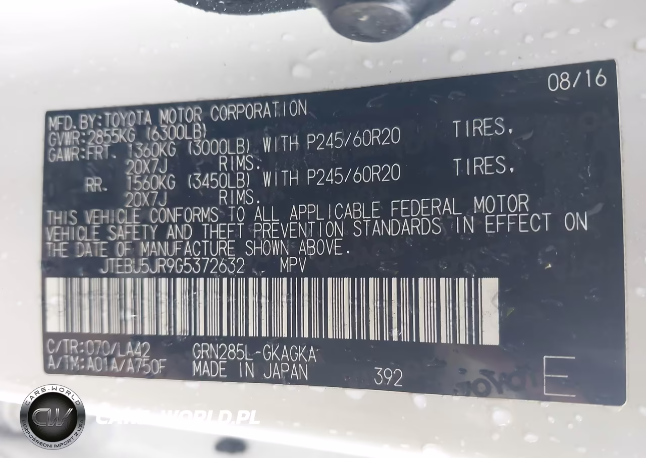 2016 Toyota 4Runner Limited VIN:JTEBU5JR9G5372632 - 9