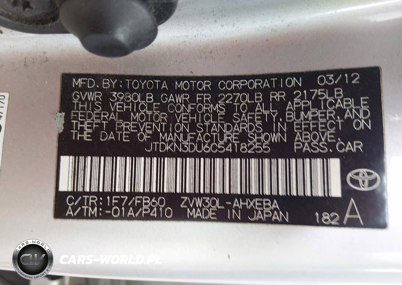 2012 Toyota Prius Two VIN:JTDKN3DU6C5418255 - 9