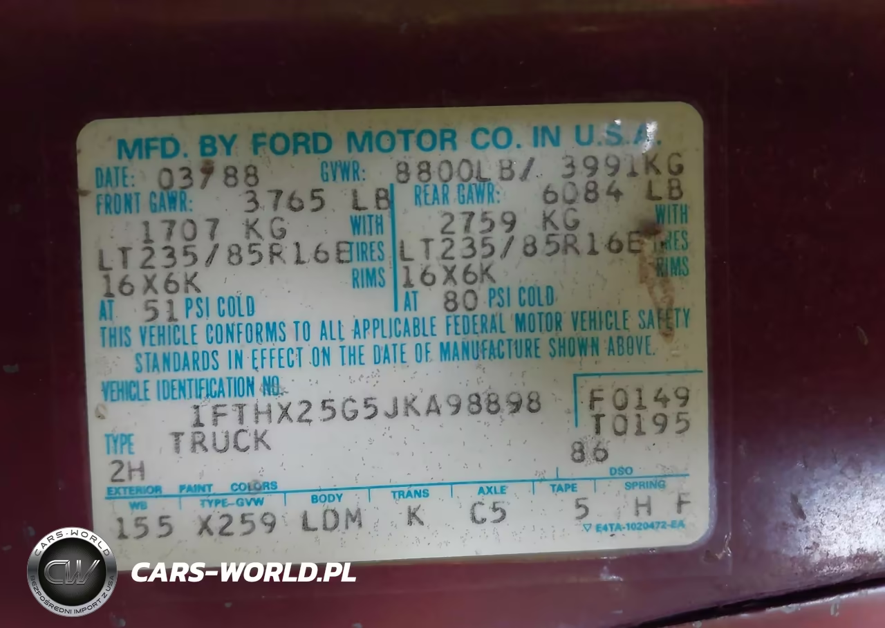 1988 Ford F250 VIN:1FTHX25G5JKA98898 - 9