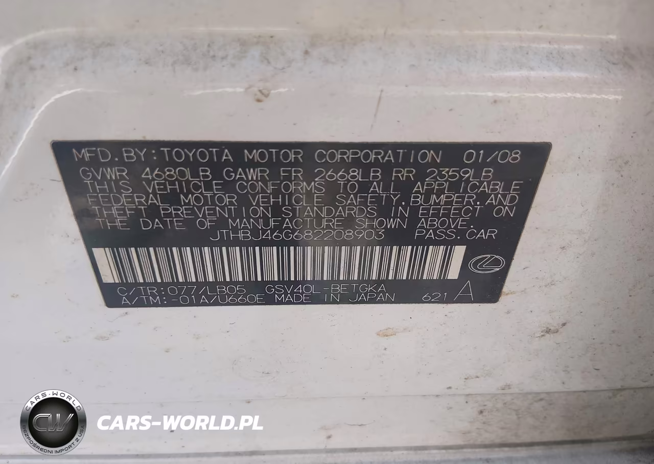 2008 Lexus Es 350 VIN:JTHBJ46G682208903 - 9