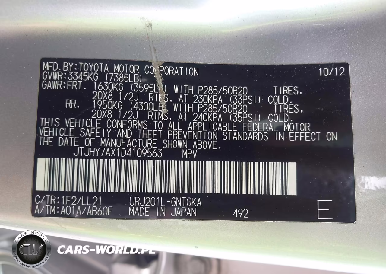 2013 Lexus Lx 570 VIN:JTJHY7AX1D4109563 - 9