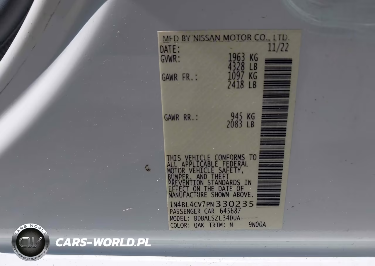 2023 Nissan Altima Sr Fwd VIN:1N4BL4CV7PN330235 - 9