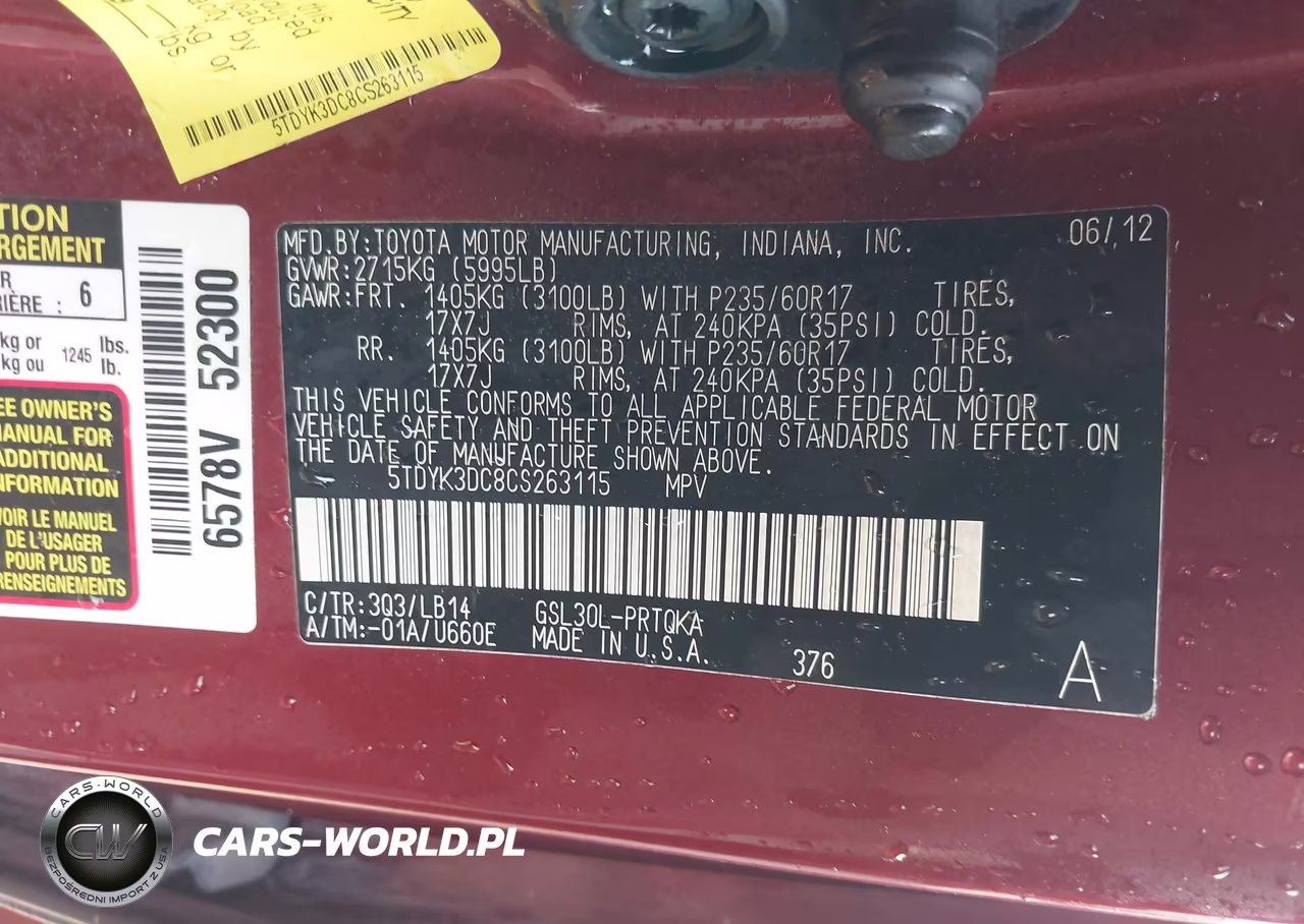 2012 Toyota Sienna Xle V6 8 Passenger VIN:5TDYK3DC8CS263115 - 9