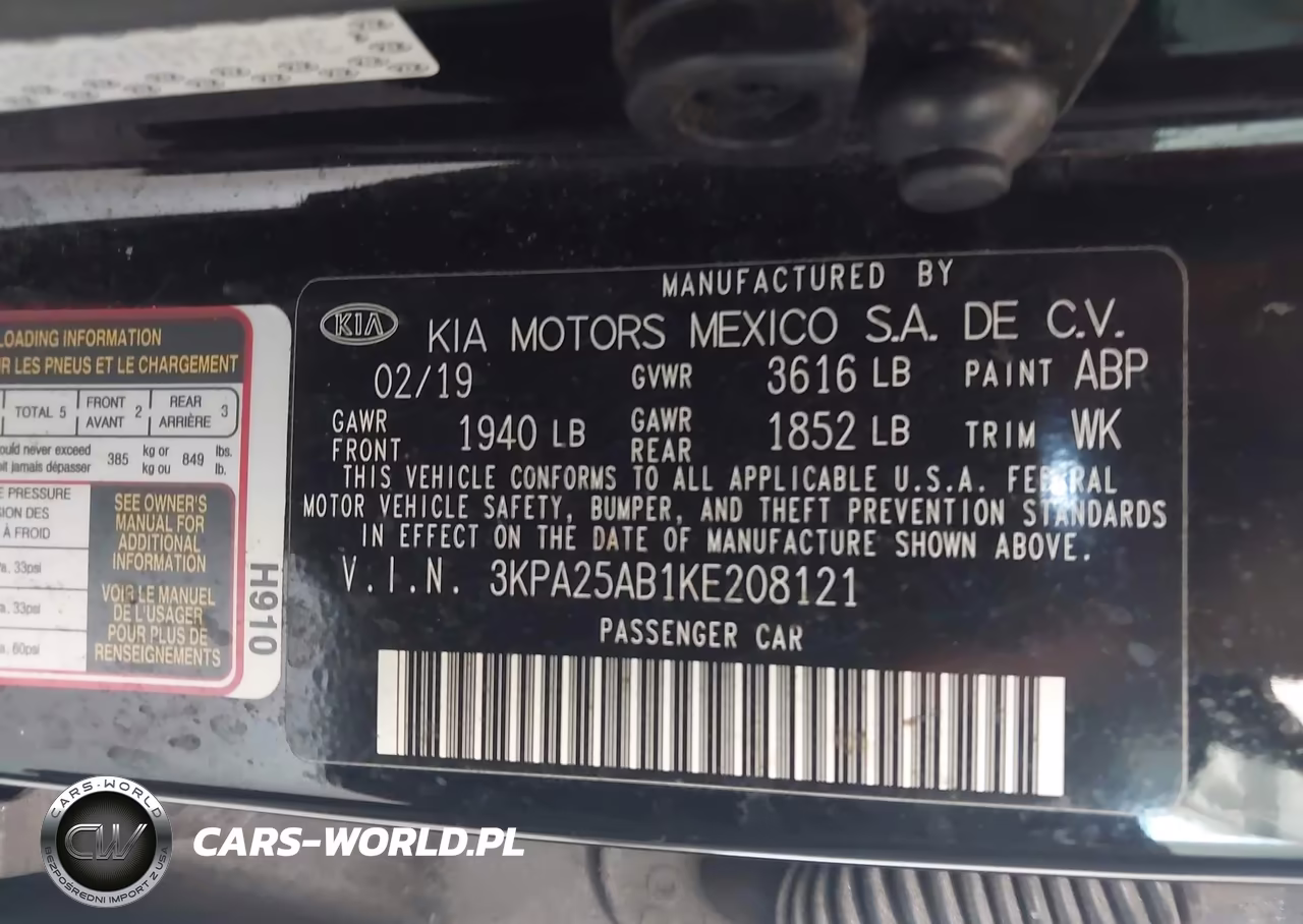 2019 Kia Rio 5-Door S VIN:3KPA25AB1KE208121 - 9