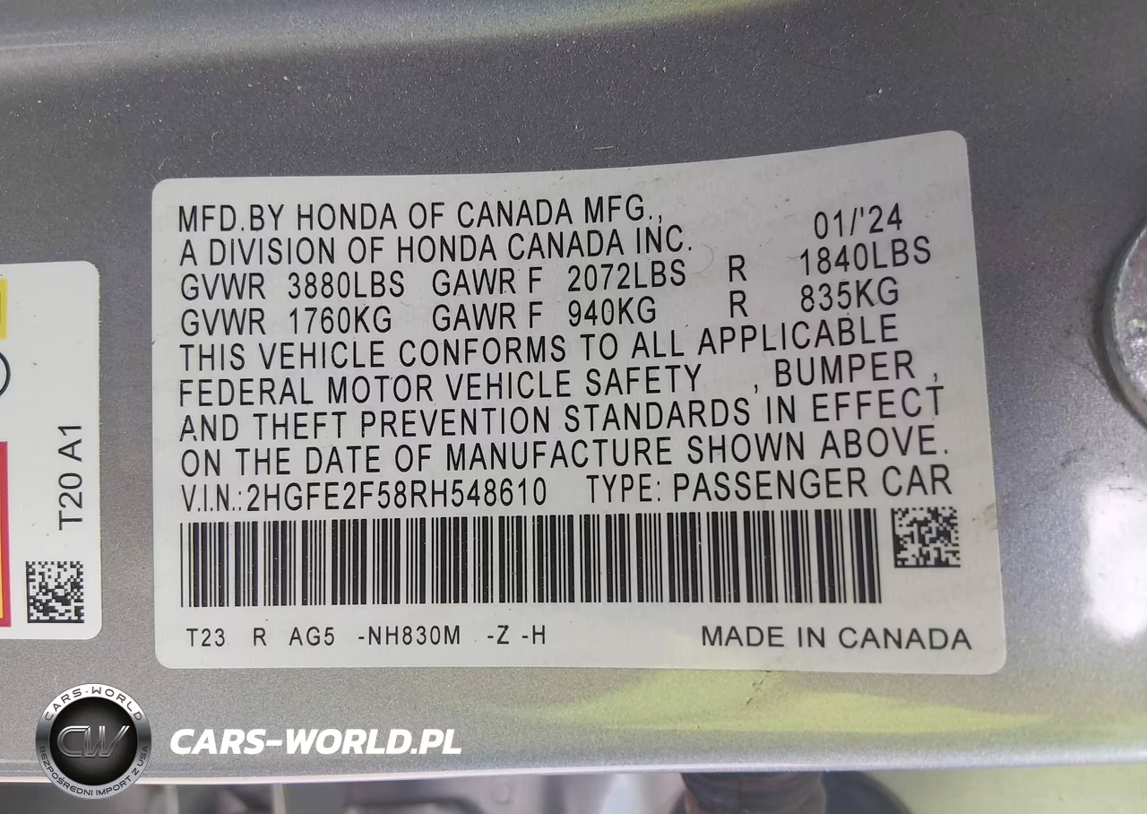 2024 Honda Civic Sport VIN:2HGFE2F58RH548610 - 9