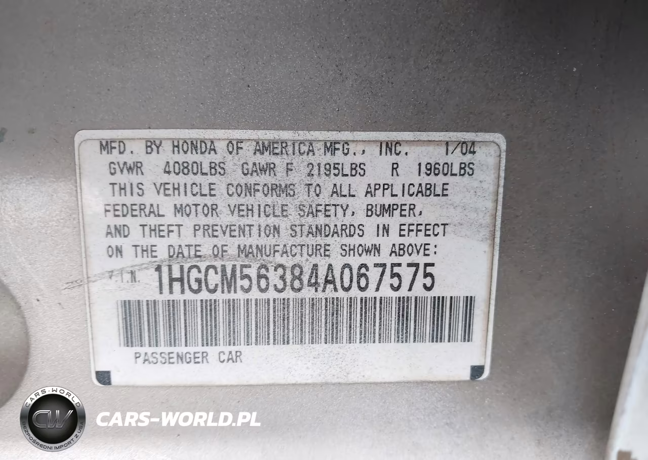2004 Honda Accord 2.4 Lx VIN:1HGCM56384A067575 - 9
