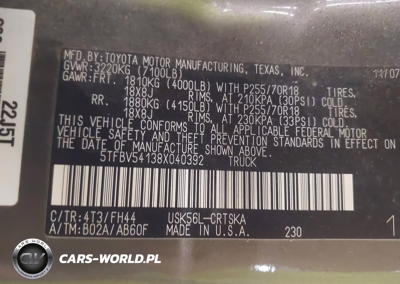 2008 Toyota Tundra Sr5 5.7L V8 VIN:5TFBV54138X040392 - 9