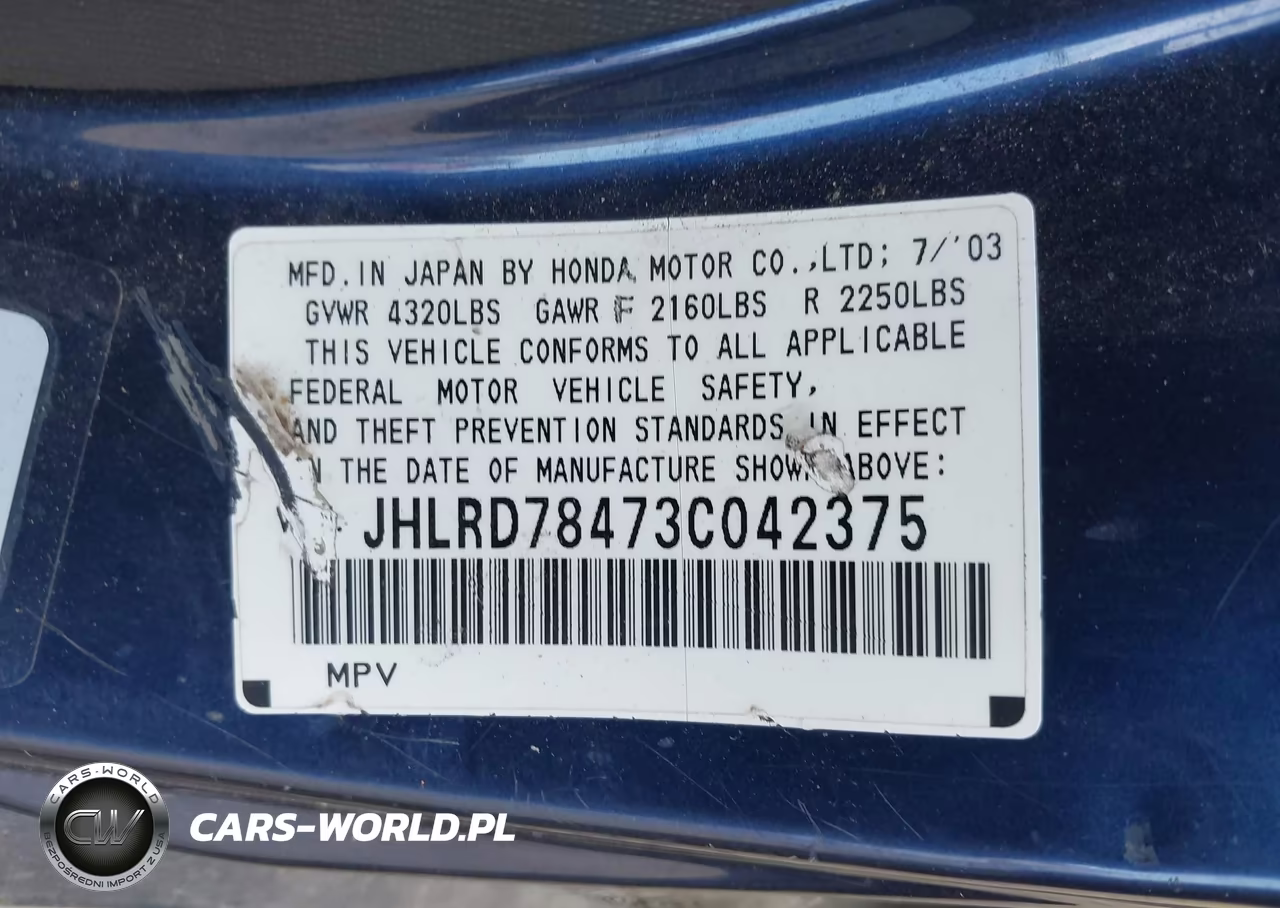 2003 Honda Cr-V Lx VIN:JHLRD78473C042375 - 9