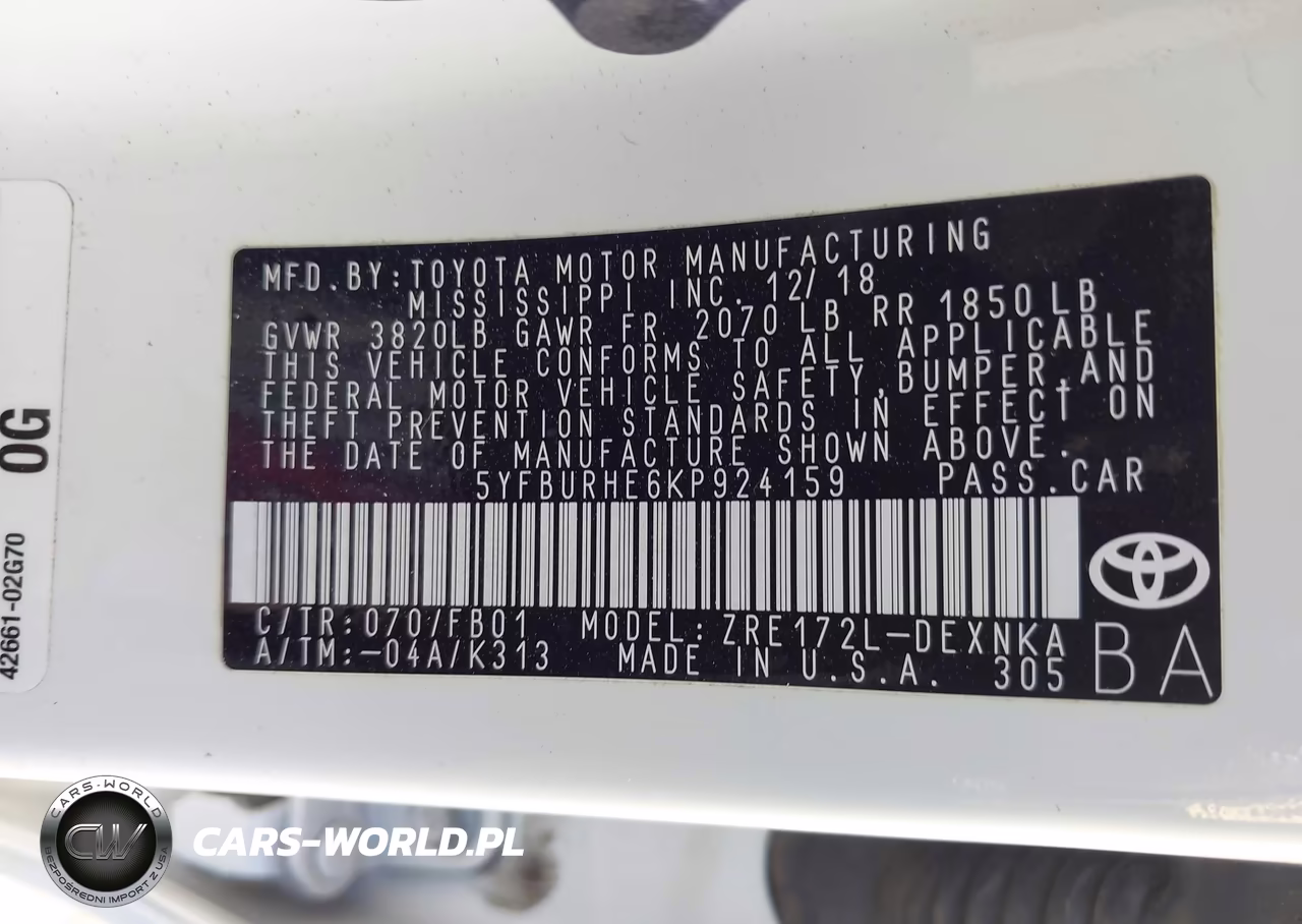 2019 Toyota Corolla Le VIN:5YFBURHE6KP924159 - 9