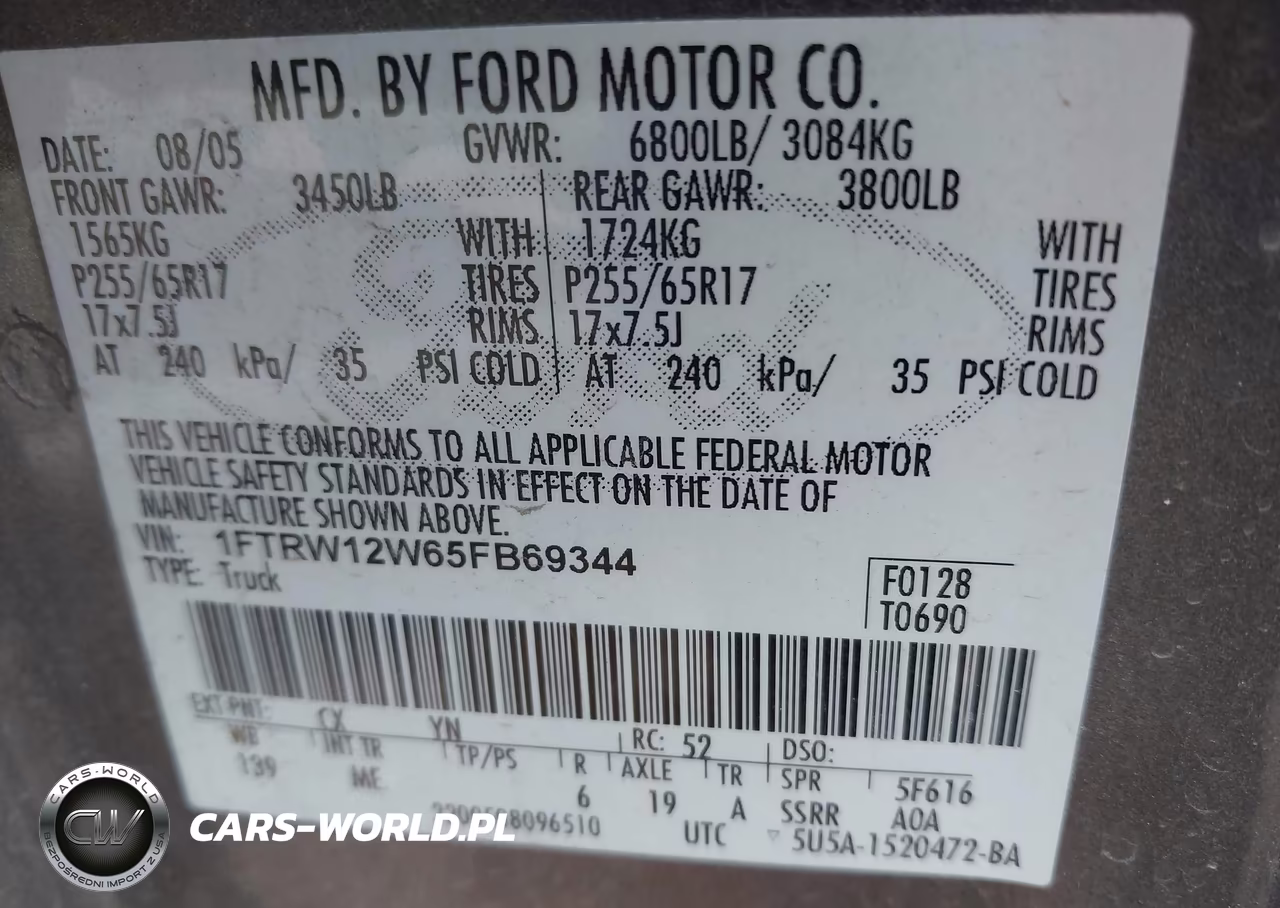2005 Ford F-150 Xlt VIN:1FTRW12W65FB69344 - 9