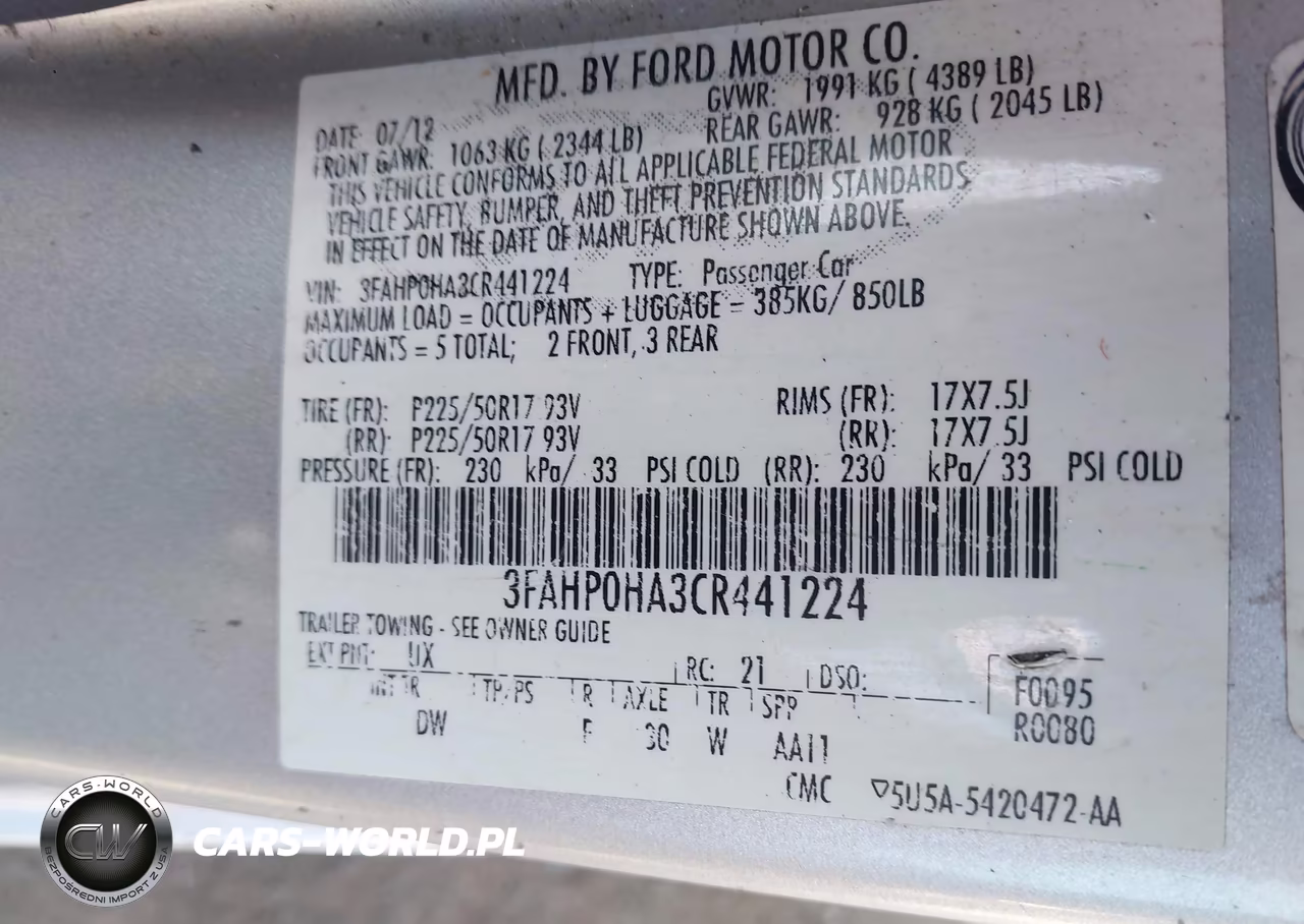 2012 Ford Fusion Se VIN:3FAHP0HA3CR441224 - 9