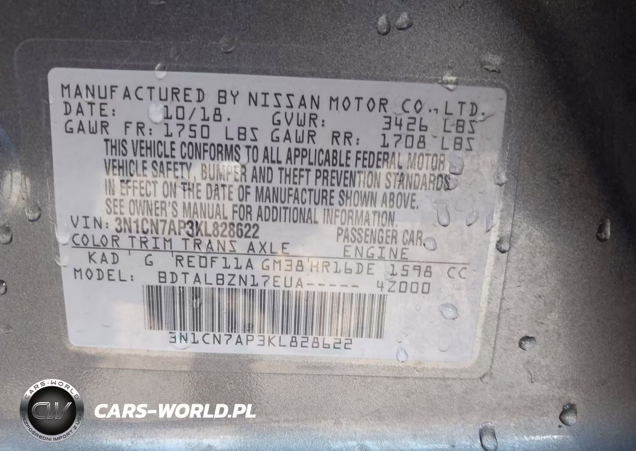 2019 Nissan Versa 1.6 Sv VIN:3N1CN7AP3KL828622 - 9