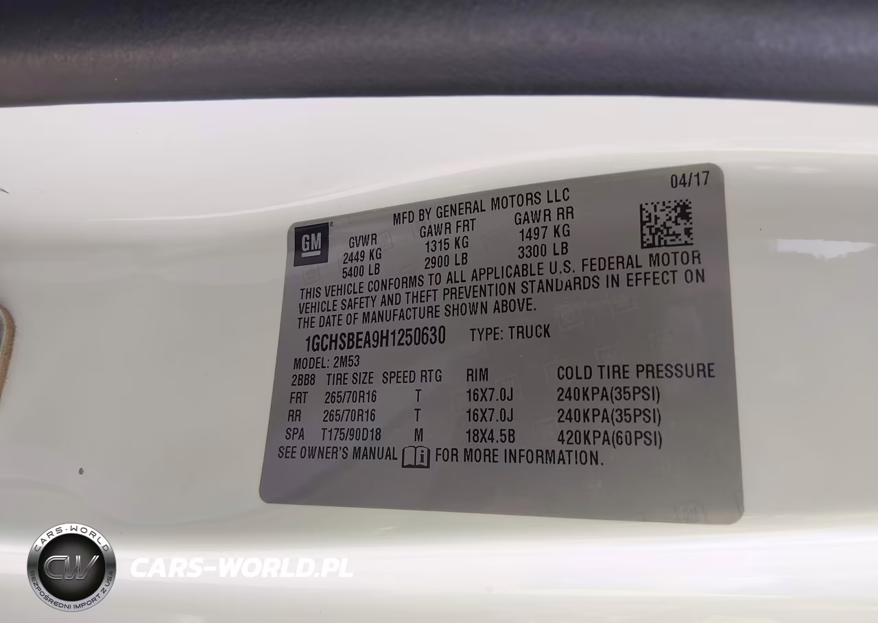 2017 Chevrolet Colorado 2Wd Wt VIN:1GCHSBEA9H1250630 - 9
