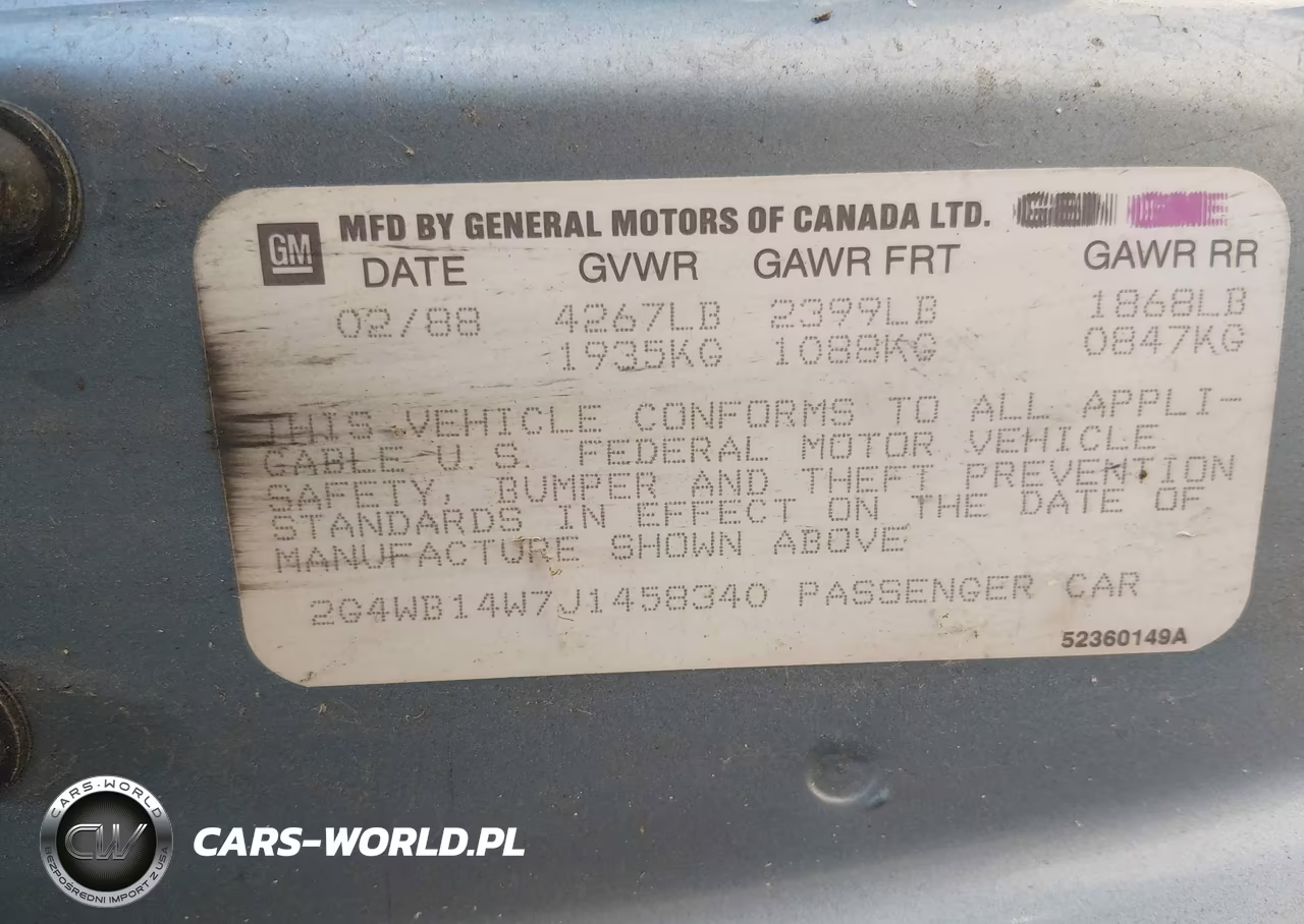 1988 Buick Regal Custom VIN:2G4WB14W7J1458340 - 9